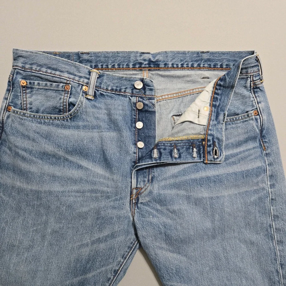 Levi's 501 Original Fit Jeans Mens 38x34 Blue Medium Button Fly Straight Whisker